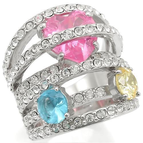 Rhodium Brass Ring with AAA Grade CZ  in Rose