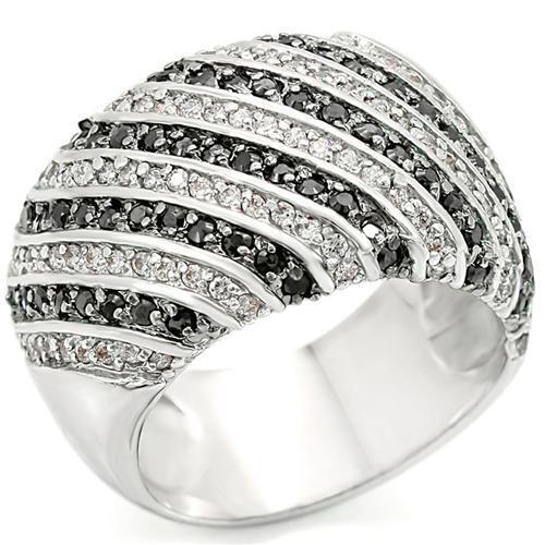 Rhodium + Ruthenium Brass Ring with AAA Grade CZ  in Jet