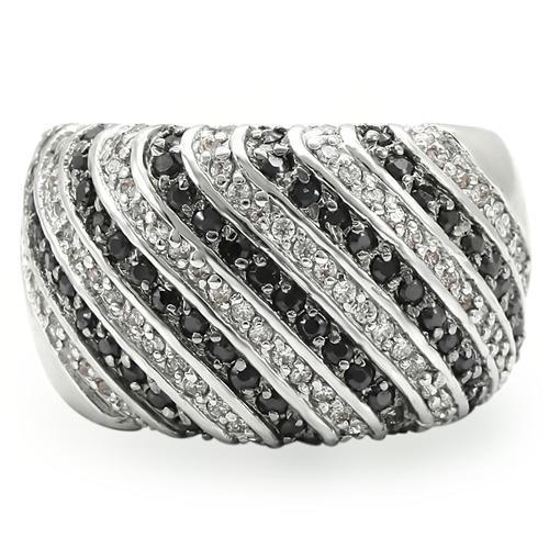 Rhodium + Ruthenium Brass Ring with AAA Grade CZ  in Jet