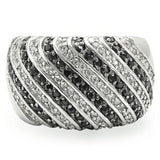 Rhodium + Ruthenium Brass Ring with AAA Grade CZ  in Jet