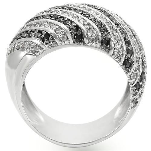 Rhodium + Ruthenium Brass Ring with AAA Grade CZ  in Jet