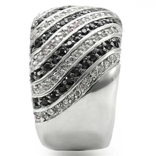 Rhodium + Ruthenium Brass Ring with AAA Grade CZ  in Jet