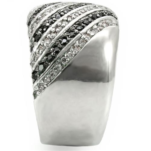 Rhodium + Ruthenium Brass Ring with AAA Grade CZ  in Jet