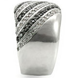 Rhodium + Ruthenium Brass Ring with AAA Grade CZ  in Jet