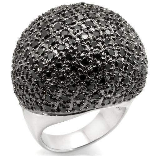 Rhodium + Ruthenium Brass Ring with AAA Grade CZ  in Jet
