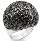 Rhodium + Ruthenium Brass Ring with AAA Grade CZ  in Jet