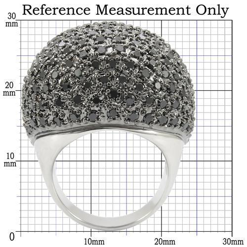 Rhodium + Ruthenium Brass Ring with AAA Grade CZ  in Jet