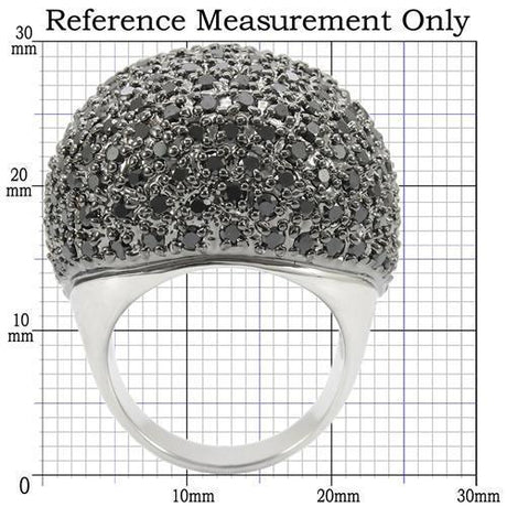 Rhodium + Ruthenium Brass Ring with AAA Grade CZ  in Jet