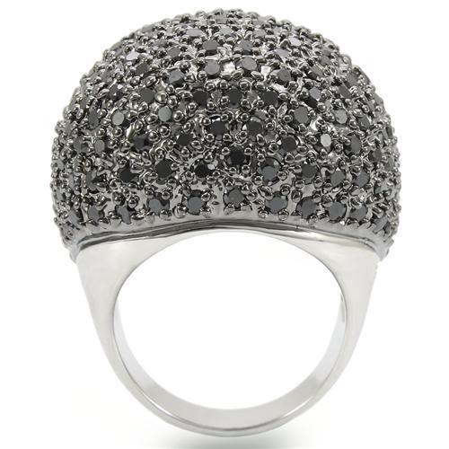 Rhodium + Ruthenium Brass Ring with AAA Grade CZ  in Jet