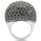 Rhodium + Ruthenium Brass Ring with AAA Grade CZ  in Jet