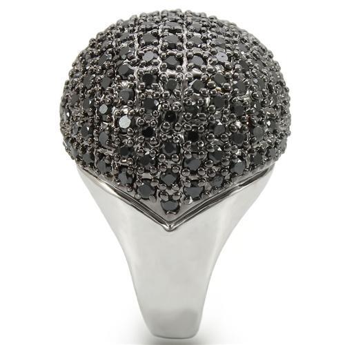 Rhodium + Ruthenium Brass Ring with AAA Grade CZ  in Jet