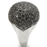 Rhodium + Ruthenium Brass Ring with AAA Grade CZ  in Jet