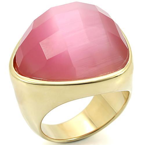Gold Brass Ring with Semi-Precious Cat Eye in Light Rose