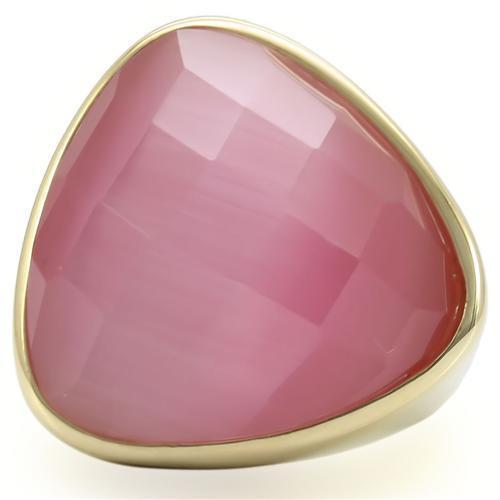 Gold Brass Ring with Semi-Precious Cat Eye in Light Rose