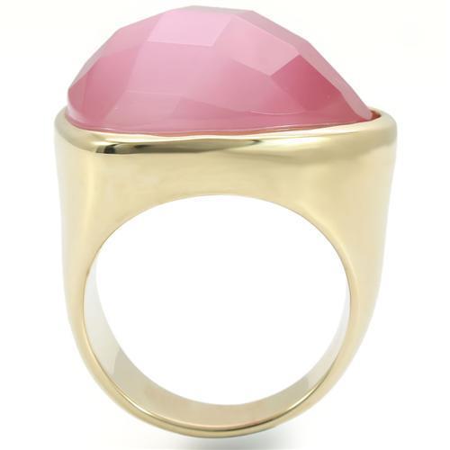 Gold Brass Ring with Semi-Precious Cat Eye in Light Rose