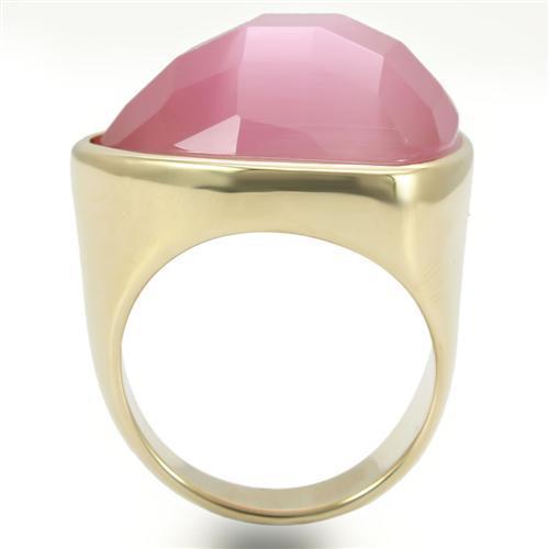 Gold Brass Ring with Semi-Precious Cat Eye in Light Rose
