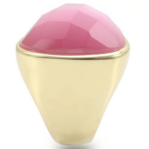 Gold Brass Ring with Semi-Precious Cat Eye in Light Rose