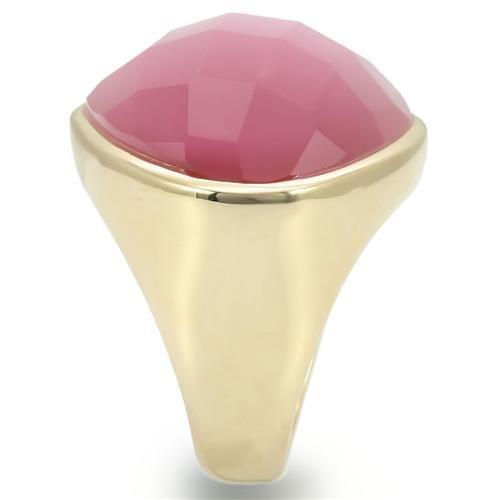 Gold Brass Ring with Semi-Precious Cat Eye in Light Rose