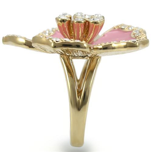 Gold Brass Ring with Top Grade Crystal  in Clear
