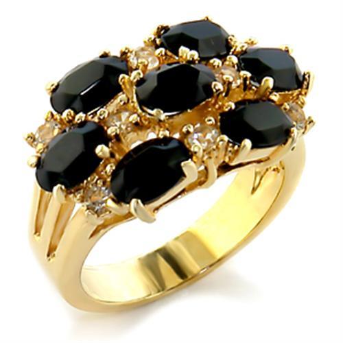 Gold Brass Ring with Top Grade Crystal  in Jet