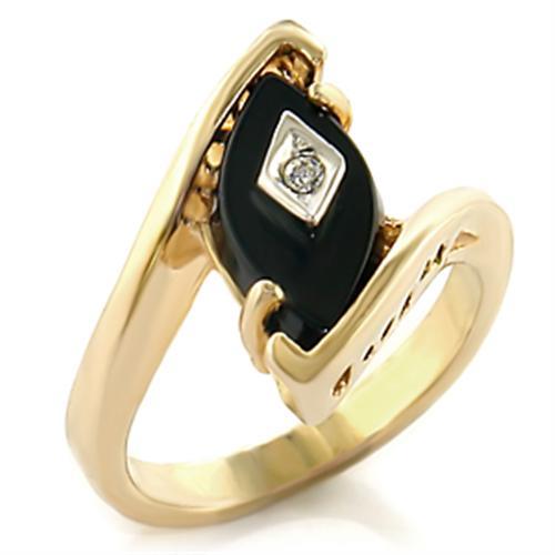 Gold+Rhodium Brass Ring with Semi-Precious Onyx in Jet