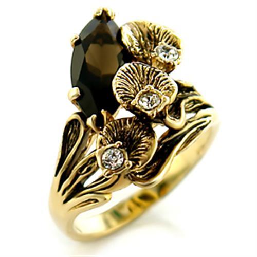 Gold Brass Ring with Top Grade Crystal  in Smoky Topaz