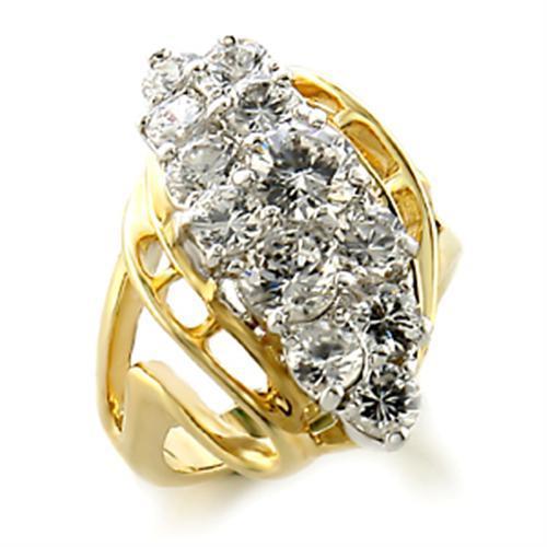 Gold+Rhodium Brass Ring with AAA Grade CZ  in Clear
