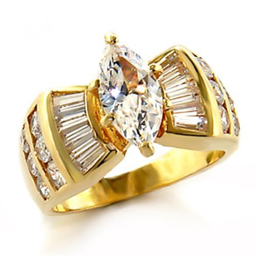 Gold Brass Ring with AAA Grade CZ  in Clear
