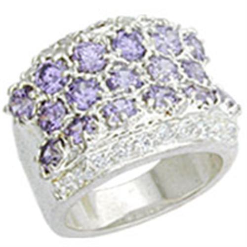 High-Polished 925 Sterling Silver Ring with AAA Grade CZ  in Light Amethyst