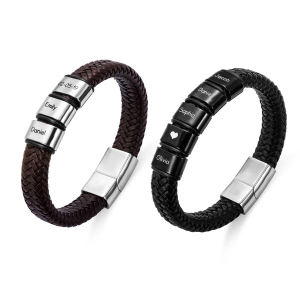 Customizable Beaded Weave Leather Bracelet for Men