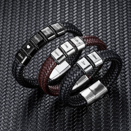 Customizable Beaded Weave Leather Bracelet for Men