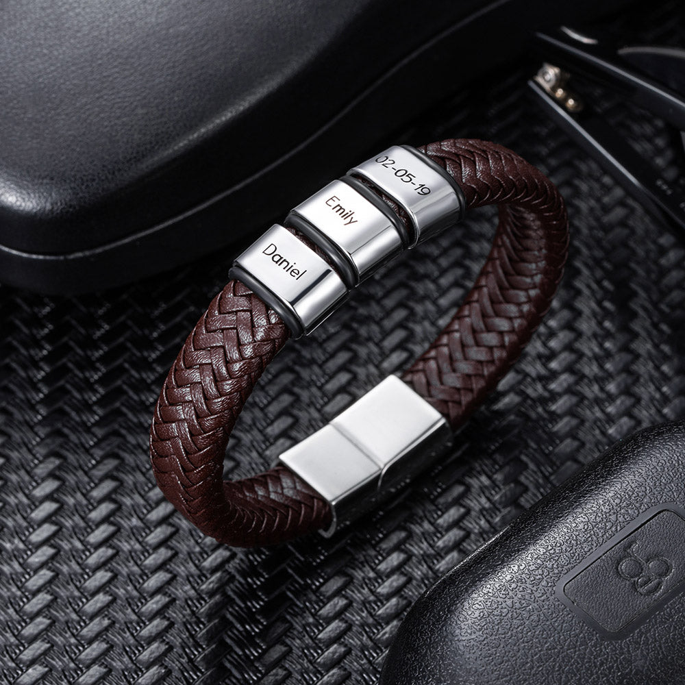 Customizable Beaded Weave Leather Bracelet for Men