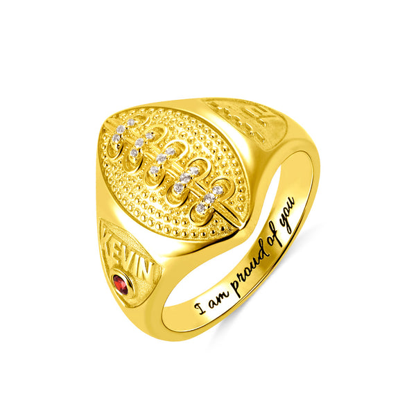 Custom Sterling Silver Baseball Ring with Birthstone & Engraving