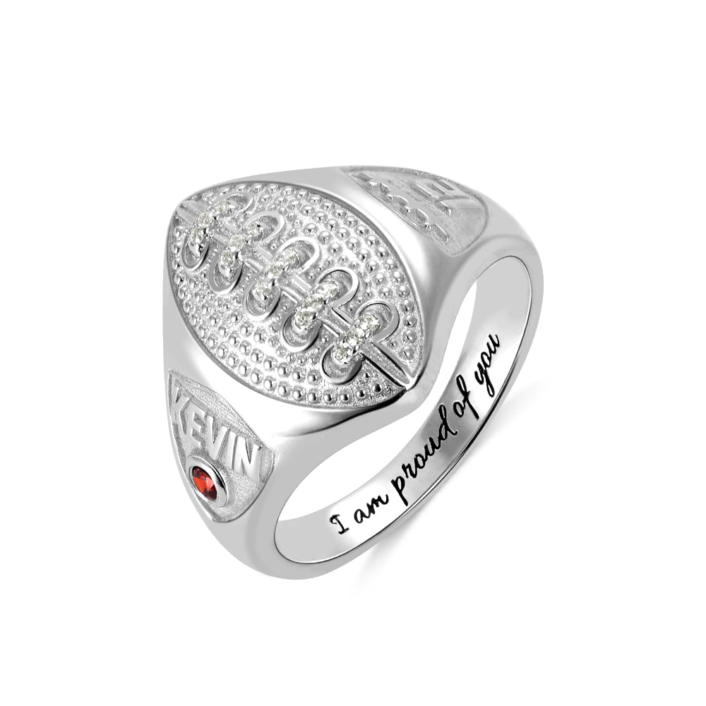 Custom Sterling Silver Baseball Ring with Birthstone & Engraving