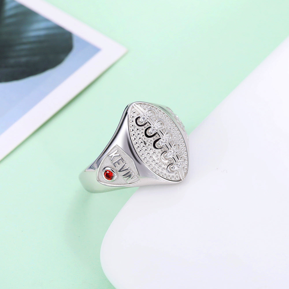 Custom Sterling Silver Baseball Ring with Birthstone & Engraving