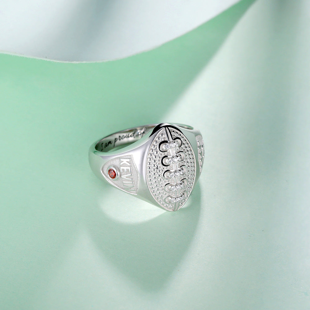 Custom Sterling Silver Baseball Ring with Birthstone & Engraving