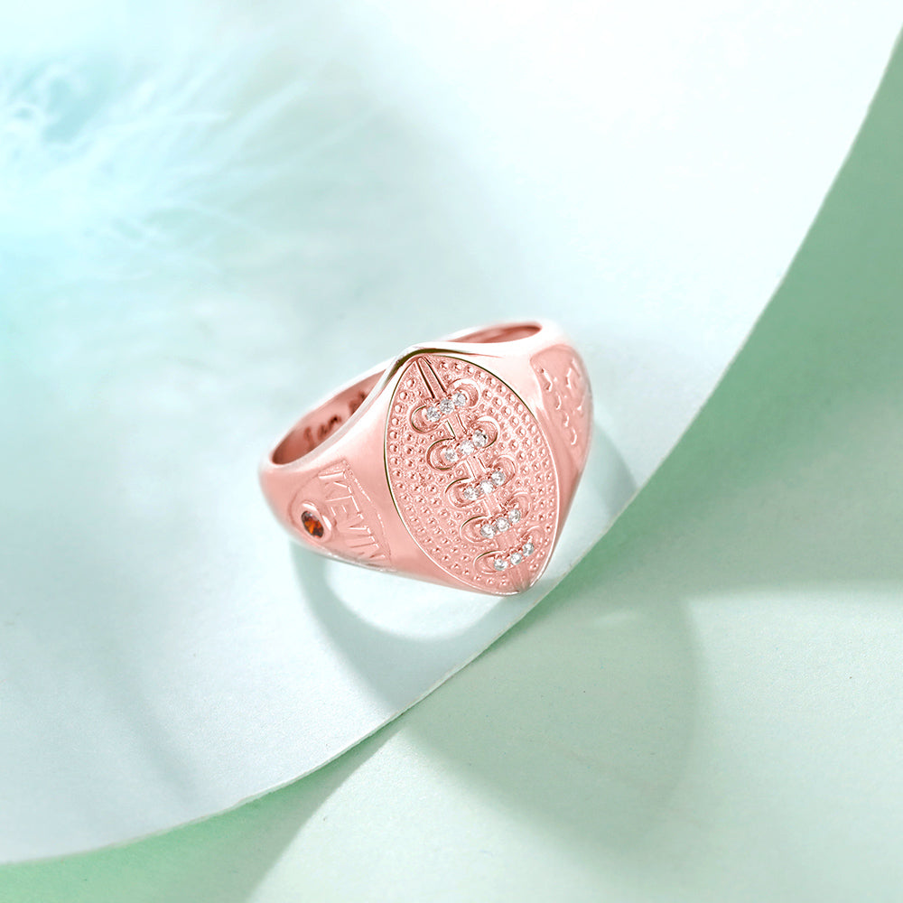 Custom Sterling Silver Baseball Ring with Birthstone & Engraving
