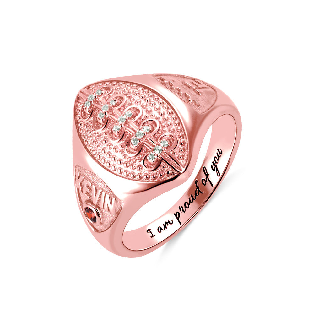 Custom Sterling Silver Baseball Ring with Birthstone & Engraving