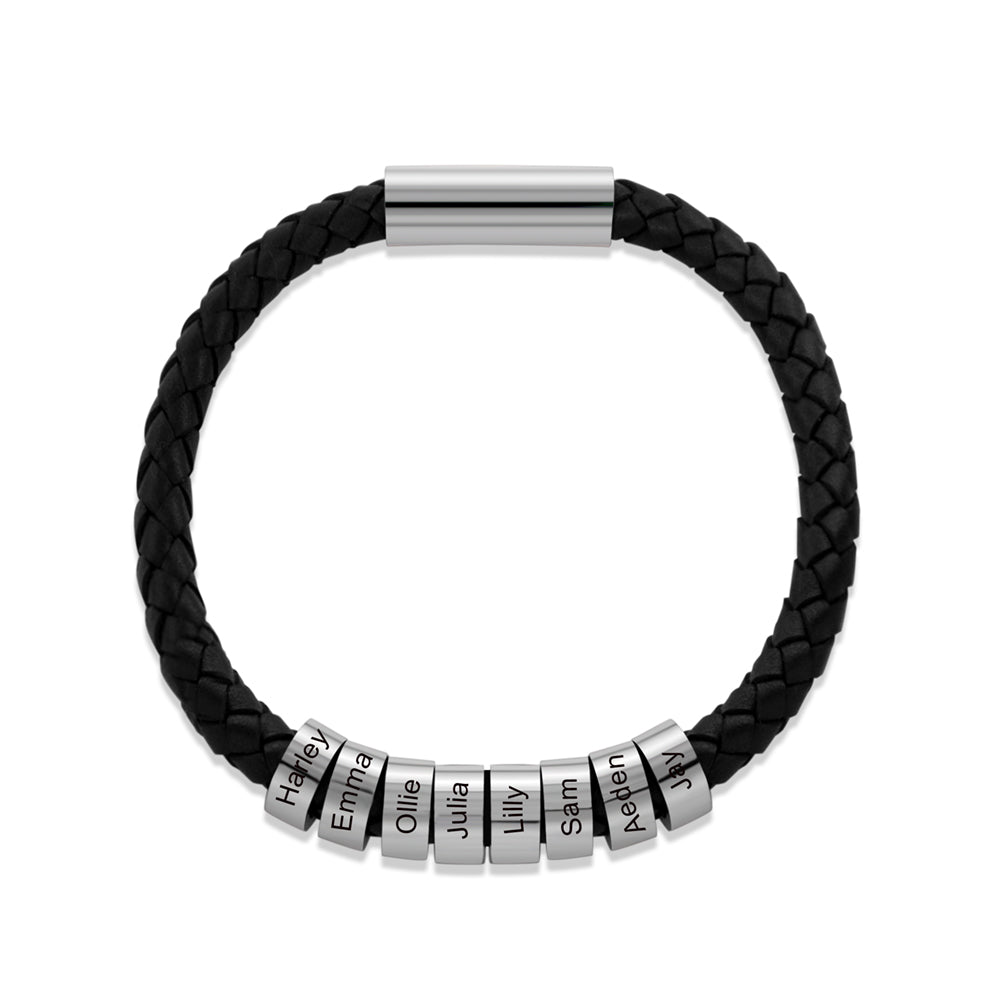 Custom Name Beaded Leather Bracelet