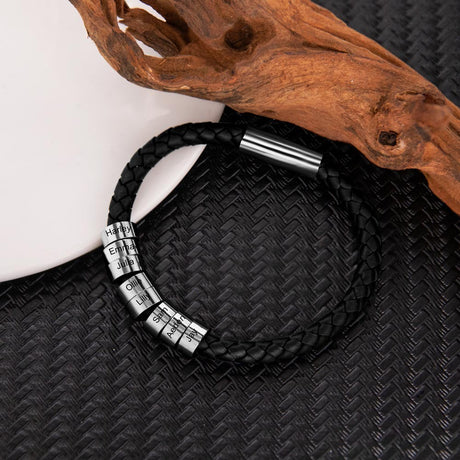 Custom Name Beaded Leather Bracelet