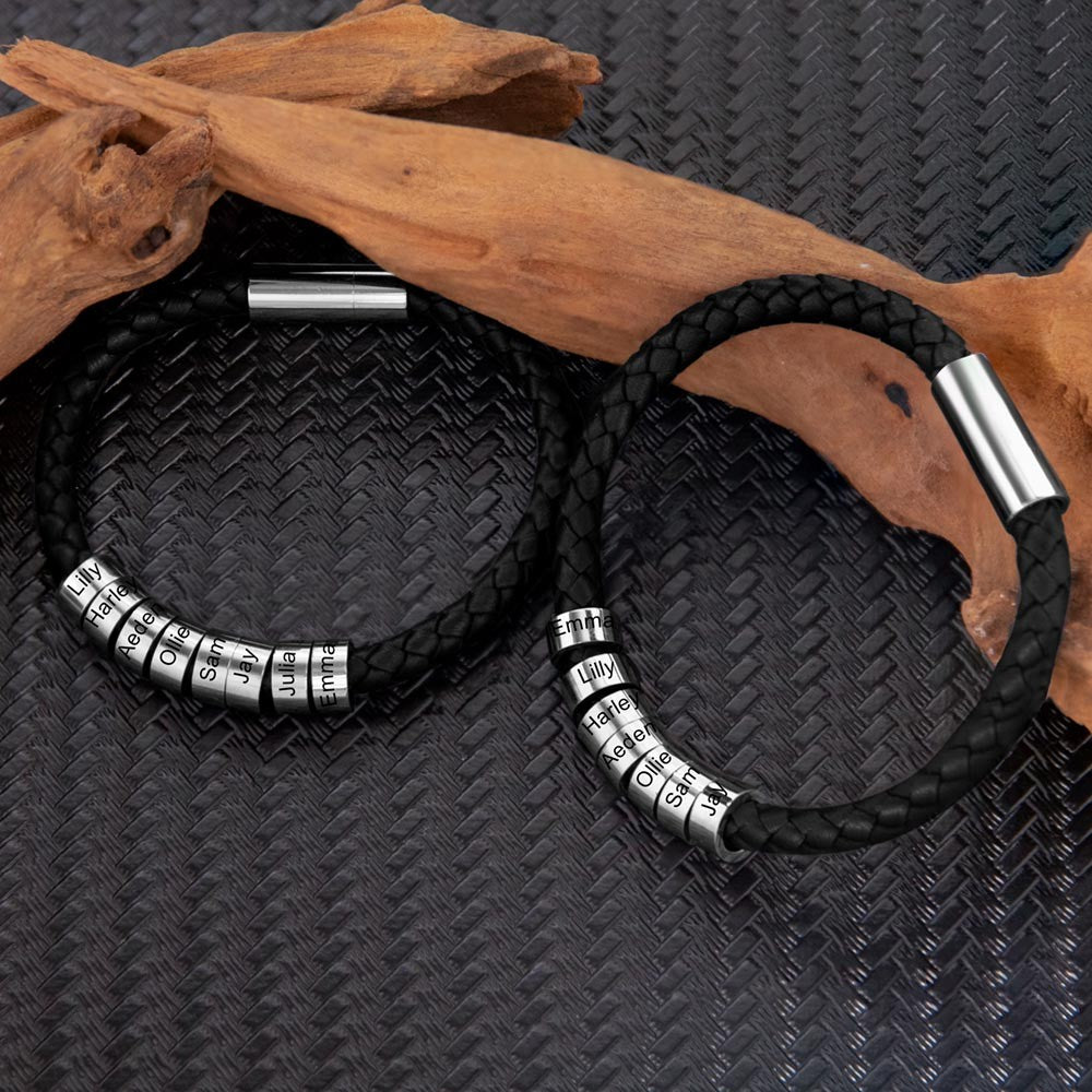 Custom Name Beaded Leather Bracelet