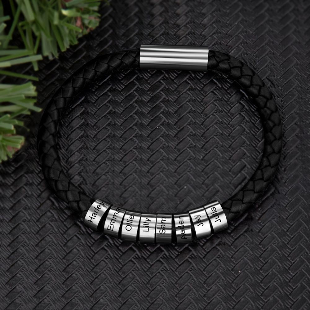 Custom Name Beaded Leather Bracelet