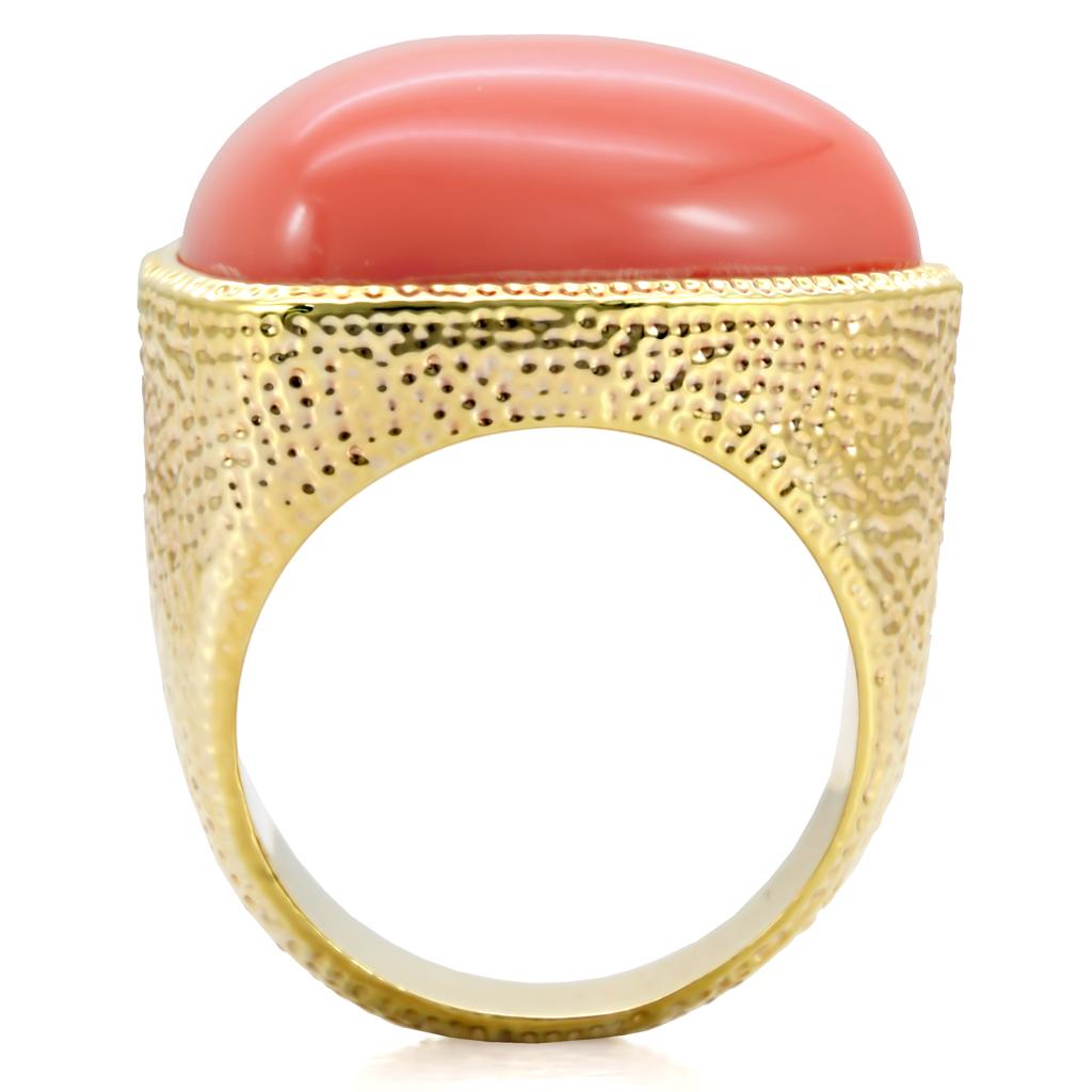 Gold Brass Ring with Semi-Precious Coral in Rose