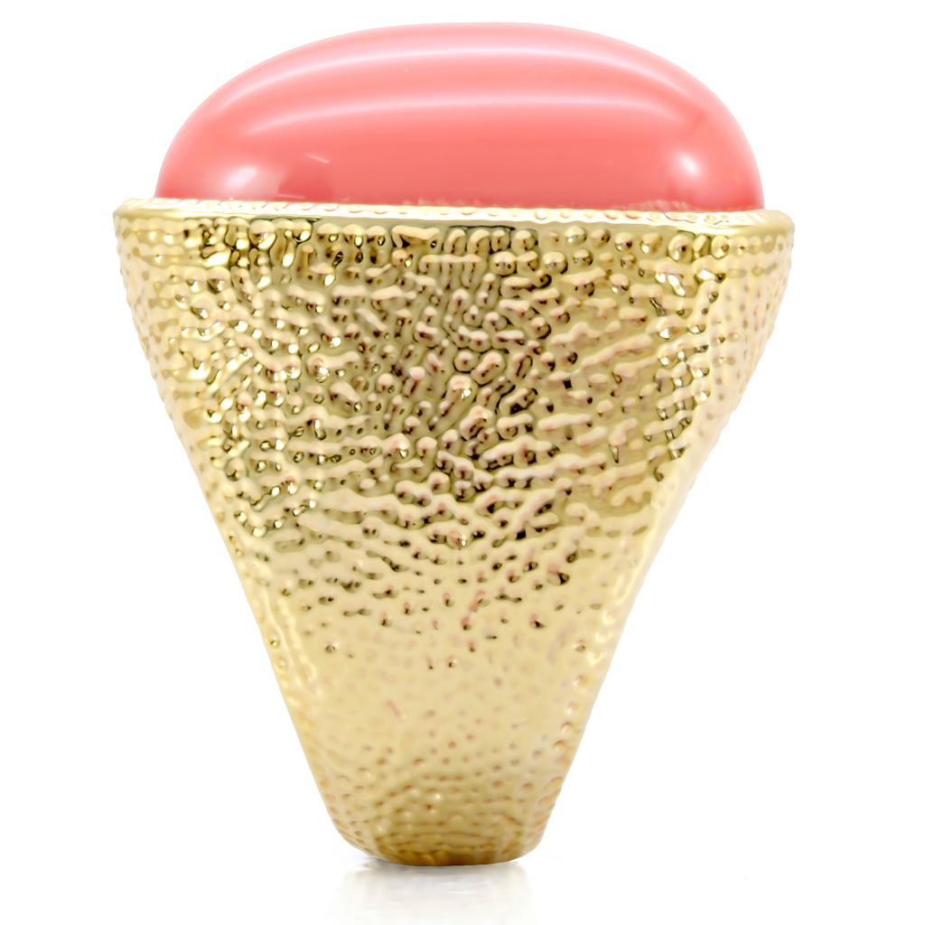 Gold Brass Ring with Semi-Precious Coral in Rose