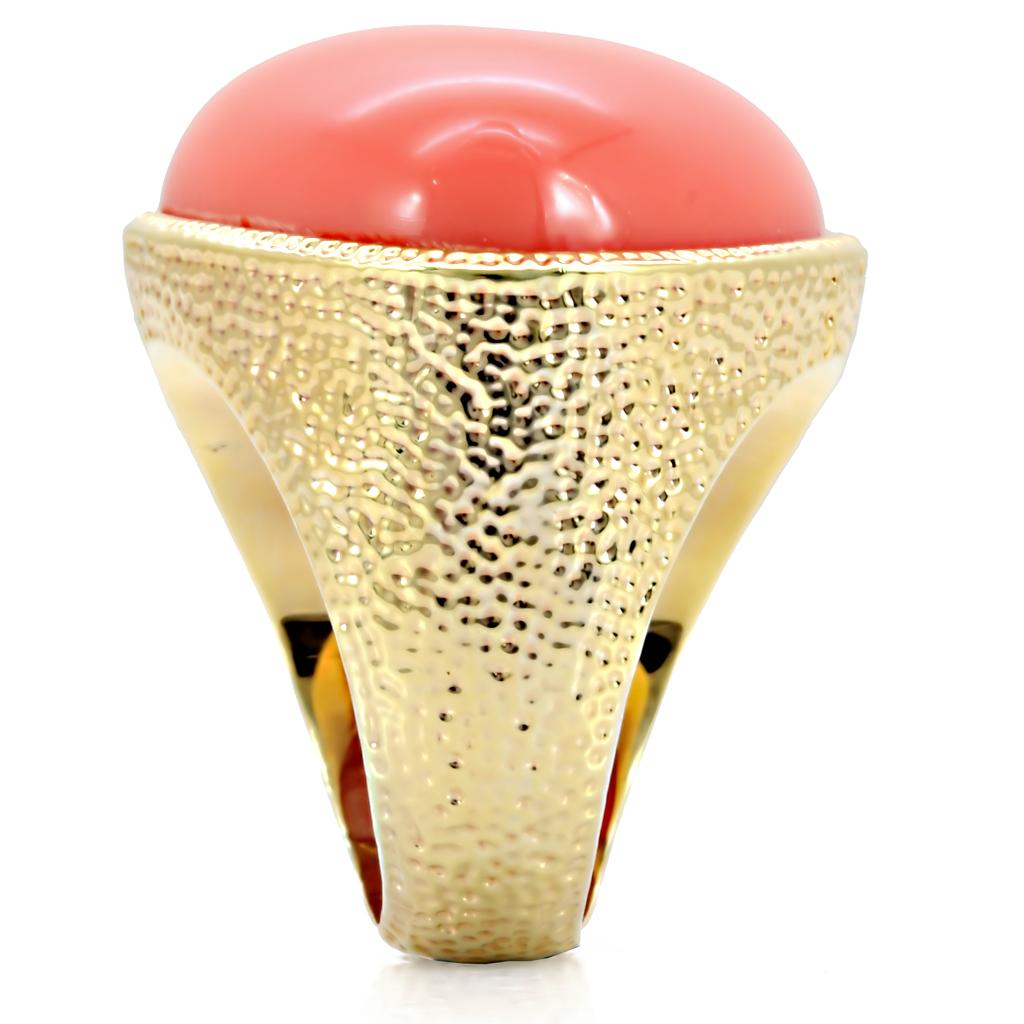 Gold Brass Ring with Semi-Precious Coral in Rose