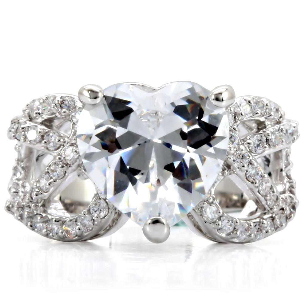 Rhodium Brass Ring with AAA Grade CZ  in Clear