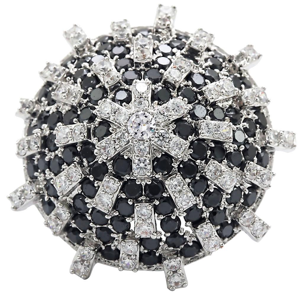 Rhodium Brass Ring with AAA Grade CZ  in Black Diamond