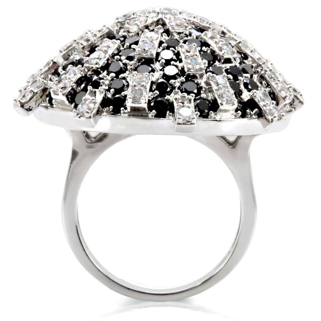 Rhodium Brass Ring with AAA Grade CZ  in Black Diamond