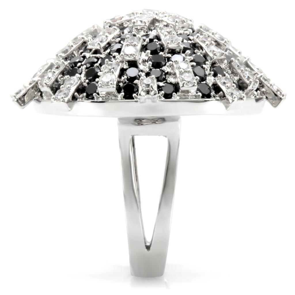 Rhodium Brass Ring with AAA Grade CZ  in Black Diamond
