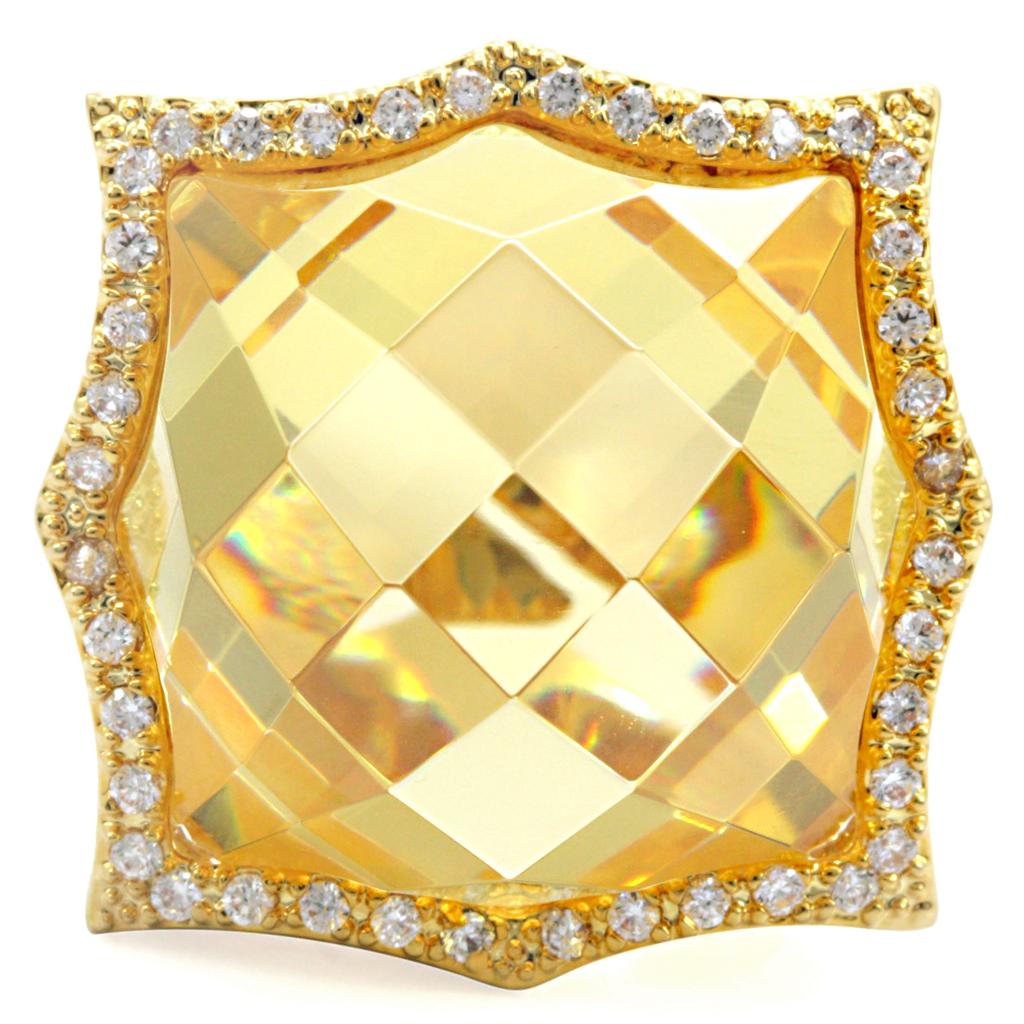 Gold Brass Ring with AAA Grade CZ  in Citrine Yellow